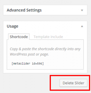 delete slider button