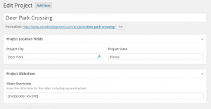 project title, location, and slideshow fields